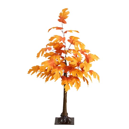 3Ft Pre-Lit Autumn Maple Artificial Fall Tree with 80 Warm White LED Lights By Nearly Natural in Orange | 24" x 24" x 36" | Michaels®